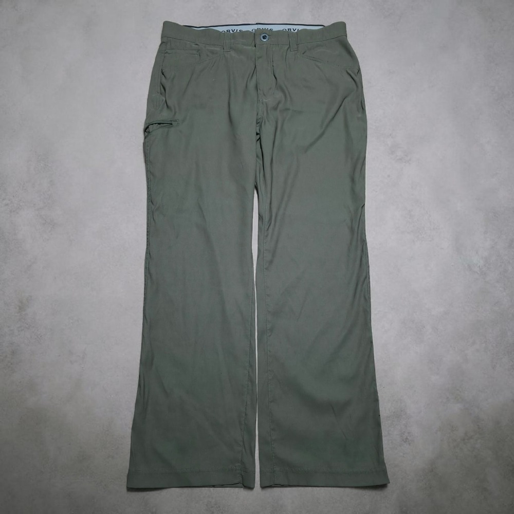 Orvis Hiking Pants Mens 36 x 30 Stretch Nylon Green Windbreaker Light Cargo
